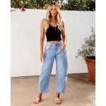 GRAPENT Barrel Jeans for Women Trendy High Waisted Wide Leg Baggy Cropped Relax Fit Stretch Denim Trouser Ankle Pants
