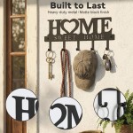 WIPHANY Entryway Wall Key Holder with 5 Hooks, Metal Key Rack Wall Mount for Keys, Bags and Leashes, Decorative Organizer for Entryway, Mudroom or Hallway, Sweet Home Design, 9.8 inches, Black