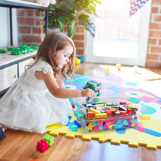 Vtopmart 6 Qt Plastic Storage Bins with Lids, Clear Sensory Bins, Arts Crafts Organizers and Storage, Stackable Containers for Home Office and School Supplies, 4 Pack