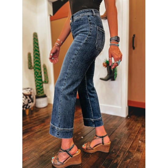 SHEWIN Women Wide Leg Jeans High Waisted Stretch Denim Pants Inseam 25-26 inch