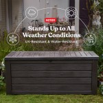 Keter Westwood 150 Gallon Deck Box Organizer, Doubles as 2-Person Bench Seat, Brown – Large Resin Outdoor Storage and Seating with Lockable Lid for Garden, Pool, and Patio