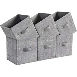 SONGMICS Storage Cubes, 11-Inch Non-Woven Fabric Bins with Double Handles, Set of 6, Closet Organizers for Shelves, Foldable, for Clothes, Cattail Gray UROB26LG