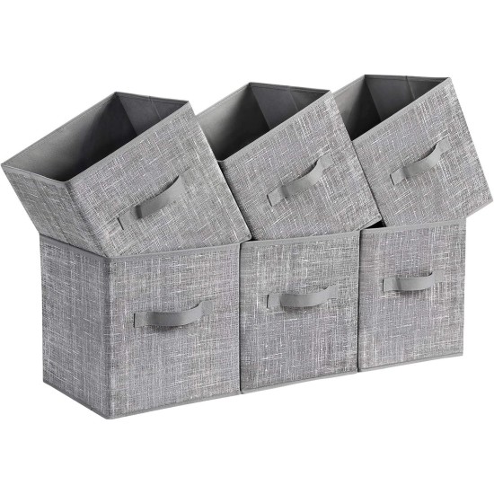 SONGMICS Storage Cubes, 11-Inch Non-Woven Fabric Bins with Double Handles, Set of 6, Closet Organizers for Shelves, Foldable, for Clothes, Cattail Gray UROB26LG