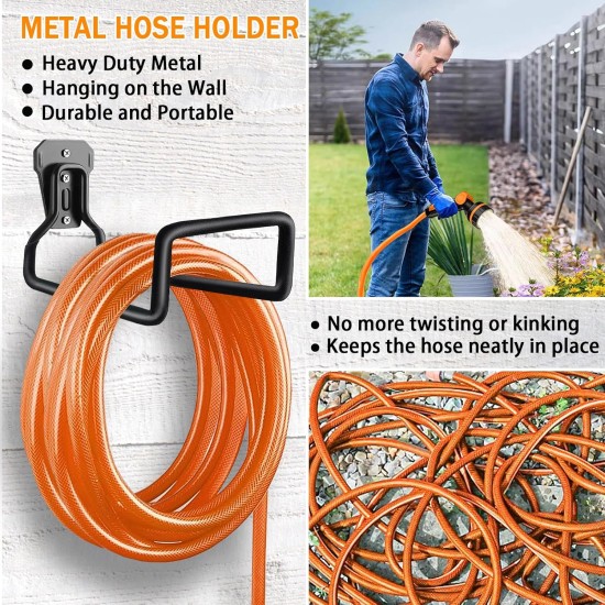 Garden Hose Holder, Wall Mount Hose Hanger Heavy Duty Organizer for Water Hoses Metal Hook Wall Mounted Rack for Hoses Storage, 1 Pack