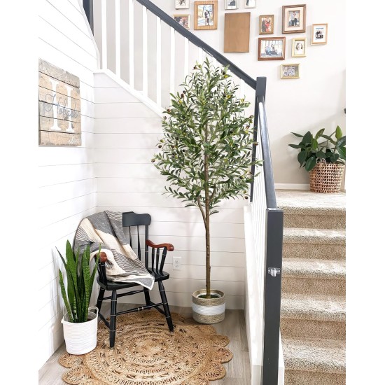 6FT Artificial Olive Tree - Indoor Tall Faux Olive Trees with Planter&Basket, Large Fake Olive Silk Tree Realistic Olive Plants with Branches and Fruits for Home Decor Office Living Room