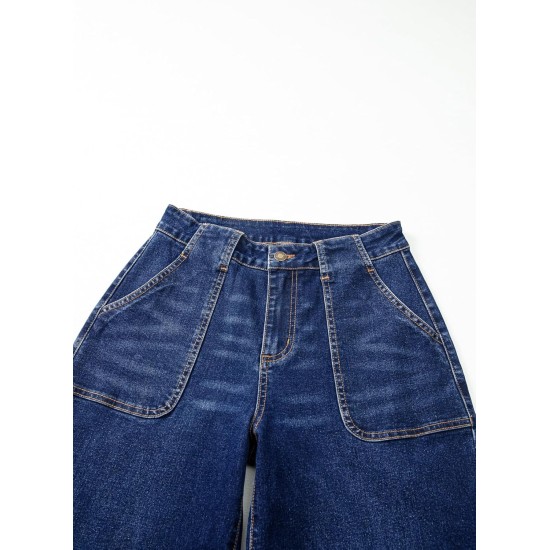Sidefeel Womens Wide Leg Jeans High Waisted Stretchy Straight Leg Baggy Denim Pants with Pockets