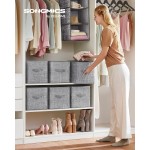 SONGMICS Storage Cubes, 11-Inch Non-Woven Fabric Bins with Double Handles, Set of 6, Closet Organizers for Shelves, Foldable, for Clothes, Cattail Gray UROB26LG