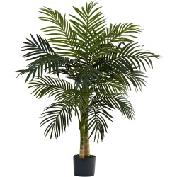Nearly Natural 4ft Golden Cane Palm, Double Stalk Artificial Tree With Lush Realistic Foliage Maintenance Free Indoor Faux Palm Plant For Living Room, Easy Setup, Perfect Tropical Decoration