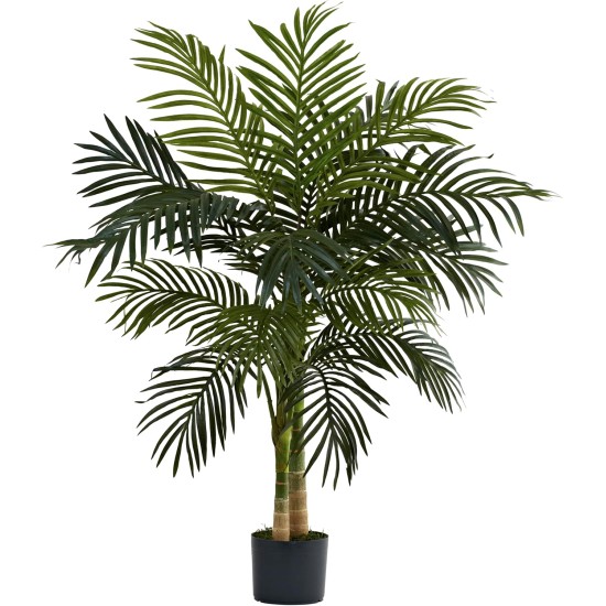 Nearly Natural 4ft Golden Cane Palm, Double Stalk Artificial Tree With Lush Realistic Foliage Maintenance Free Indoor Faux Palm Plant For Living Room, Easy Setup, Perfect Tropical Decoration