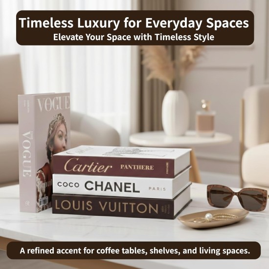 Luxe Large | 4 PCS Faux Decorative Books for Home Decor | Not Real Books (Cardboard Boxes) | Coffee Table, Bookshelf & Shelf Styling Display Props for Living Room, Office