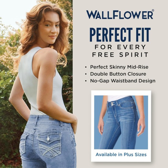 WallFlower Women's Ultra Fit Mid-Rise Insta Soft Denim Juniors Jeans (Also Available in Plus Sizes) WallFlower Women's Ultra Fit Mid-Rise Insta Soft Denim Juniors Jeans (Also Available in Plus Sizes)