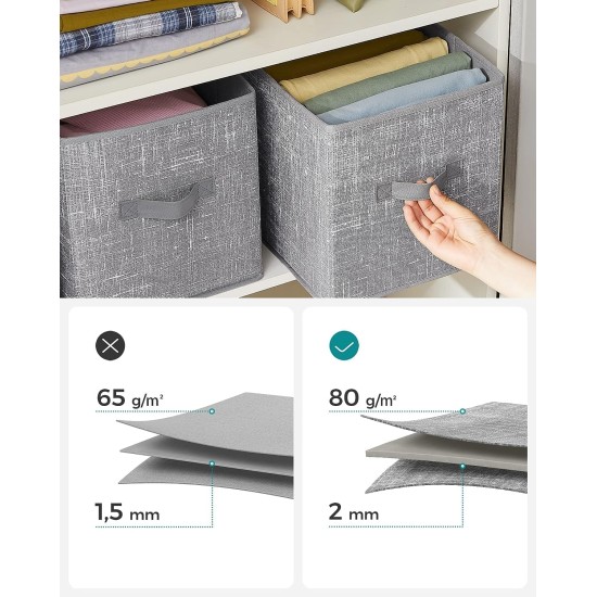 SONGMICS Storage Cubes, 11-Inch Non-Woven Fabric Bins with Double Handles, Set of 6, Closet Organizers for Shelves, Foldable, for Clothes, Cattail Gray UROB26LG