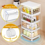 SNSLXH Portable Clear Storage Bins with Lid & Wheels, 24QT Clear Storage Bins with Lid, 4-Tier Plastic Bins with Wheels, Stackable, Magnetic Doors, for Bedroom, Living Room, Office