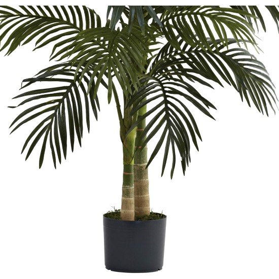 Nearly Natural 4ft Golden Cane Palm, Double Stalk Artificial Tree With Lush Realistic Foliage Maintenance Free Indoor Faux Palm Plant For Living Room, Easy Setup, Perfect Tropical Decoration