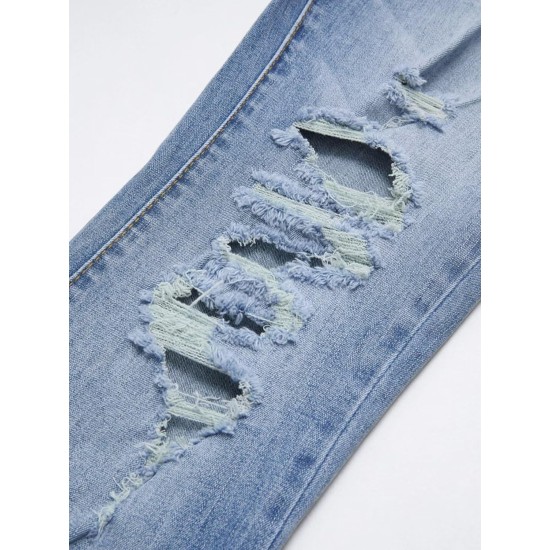 Flamingals Women's Bell Bottom Jeans Flared Ripped Stretchy Mid Rise Cut Out Distressed Denim Bootcut Jeans