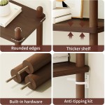 IOTXY Wooden Triple Wide Bookshelf - 5-Tier Large Shelf Bookcase with Solid Beech Frame, Tall Freestanding Open Etagere Display Rack for Home Office, Walnut