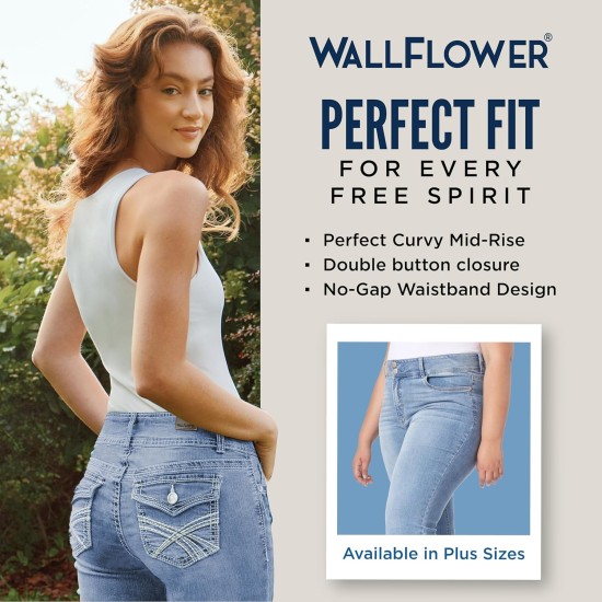 WallFlower Luscious Curvy Bootcut Jeans for Women, Mid-Rise Insta Stretch Denim, Size-Inclusive Juniors Jeans, Sizes 0 to 24