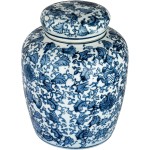 Decorative Blue and White Ceramic Ginger Jar with Lid