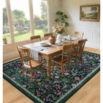 8x10 Area Rugs for Living Room: Floral Washable Rug Vintage Large Soft Boho Non-Slip Carpet Indoor Floor Stain Resistant Carpets for Bedroom Dining Room Farmhouse Nursery Home Office Dark Green