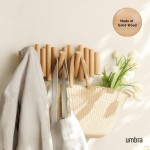 Umbra Picket Coat Rack Wall Mount – 5 Flip-Down Wood Coat Hooks, Modern & Functional Storage, Easy Install Wall Hooks, Natural