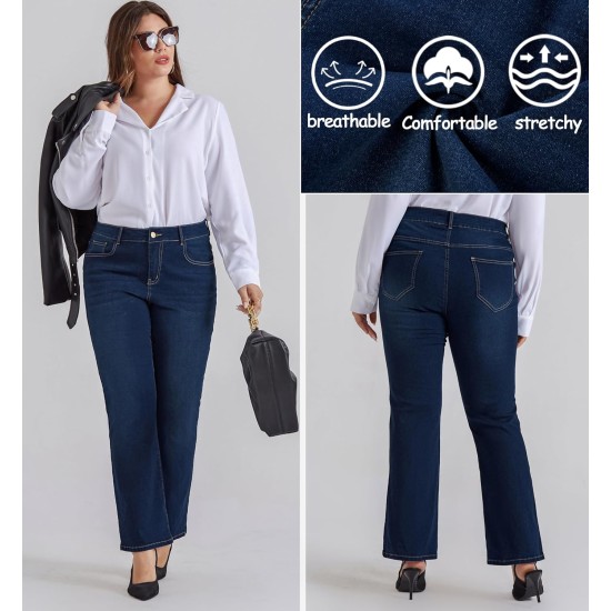 Hanna Nikole Women's Plus Size Wide Flared Jeans High Waisted Stretchy Bell Bottom Denim Jeans (Standard and Plus)