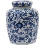 Decorative Blue and White Ceramic Ginger Jar with Lid