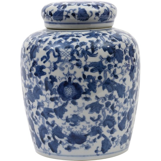 Decorative Blue and White Ceramic Ginger Jar with Lid