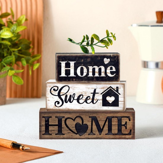 4 Pcs Farmhouse Wooden Tabletop Decor Farmhouse Tiered Tray Decor Rustic Eucalyptus Leaves Wood Block Sign Gift Sweet Home Centerpiece Home Table Decortion