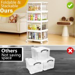 SNSLXH Portable Clear Storage Bins with Lid & Wheels, 24QT Clear Storage Bins with Lid, 4-Tier Plastic Bins with Wheels, Stackable, Magnetic Doors, for Bedroom, Living Room, Office