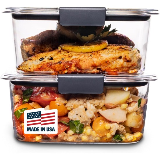 Rubbermaid Brilliance BPA-Free Food Storage Containers, Medium Deep, 4.7 Cup, 2-Pack, Airtight & Leak-Proof, Microwave & Dishwasher Safe