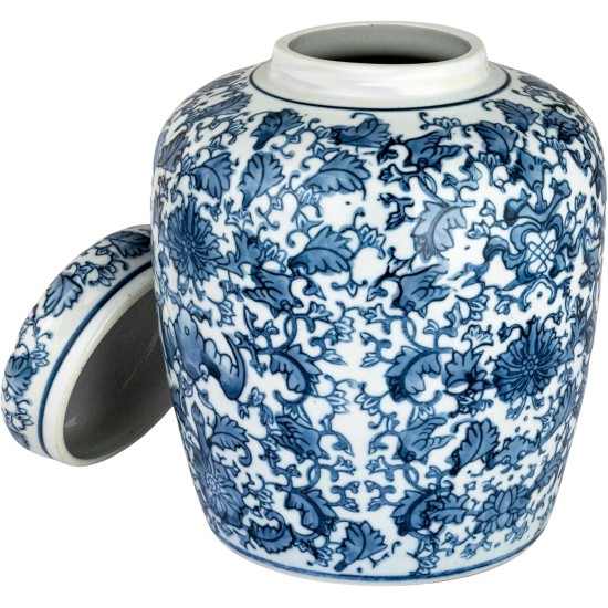 Decorative Blue and White Ceramic Ginger Jar with Lid