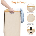 Lifewit 100L Laundry Basket with Lid, Clothes Hampers for Laundry with Bamboo Handles and 1 Removable Bag, Large Foldable Laundry Hamper for Bedroom, Bathroom, Dorm, Laundry Room, Beige