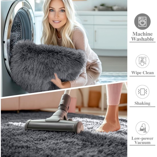 OLANLY Area Rugs for Living Room Bedroom, Machine Washable 4x5.9 ft Soft Fluffy Shaggy Bedside Rug, Indoor Floor Carpet for Kids Girls and Boys, Dorms, Nursery Rooms, Home Decor Aesthetic, Grey
