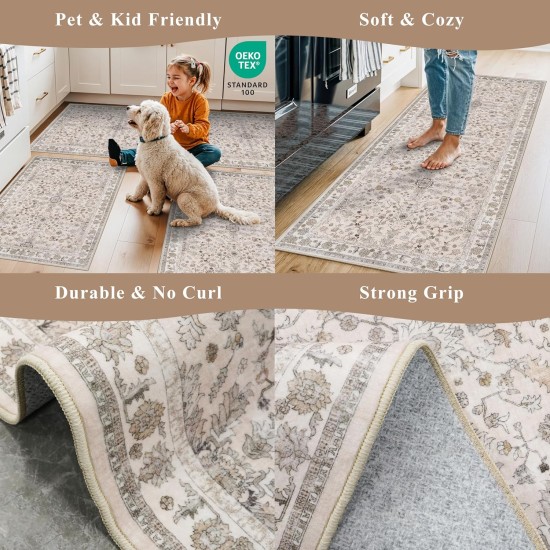 3-Piece Kitchen Rug Set of 3 with Runner – Non-Slip Washable Boho Kitchen Mats for Sink, Floor, Entryway & Hallway & Bathroom – Soft Small Throw Area Rugs, Home Decor (Beige,2x3+2x4+2x5) 3-Piece Kitchen Rug Set of 3 with Runner – Non-Slip Washable Boho Kitchen Mats for Sink, Floor, Entryway & Hallway & Bathroom – Soft Small Throw Area Rugs, Home Decor (Beige,2x3+2x4+2x5)