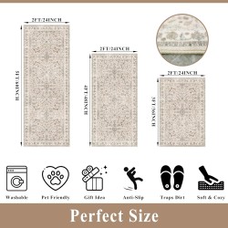 3-Piece Kitchen Rug Set of 3 with Runner – Non-Slip Washable Boho Kitchen Mats for Sink, Floor, Entryway & Hallway & Bathroom – Soft Small Throw Area Rugs, Home Decor (Beige,2x3+2x4+2x5) 3-Piece Kitchen Rug Set of 3 with Runner – Non-Slip Washable Boho Kitchen Mats for Sink, Floor, Entryway & Hallway & Bathroom – Soft Small Throw Area Rugs, Home Decor (Beige,2x3+2x4+2x5)