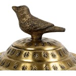 Round Hammered Metal Container with Bird Finial, Brass Finish Round Hammered Metal Container with Bird Finial, Brass Finish