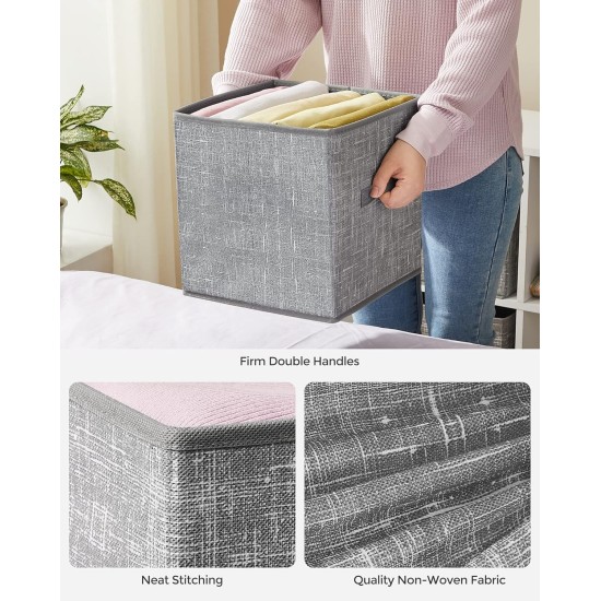 SONGMICS Storage Cubes, 11-Inch Non-Woven Fabric Bins with Double Handles, Set of 6, Closet Organizers for Shelves, Foldable, for Clothes, Cattail Gray UROB26LG