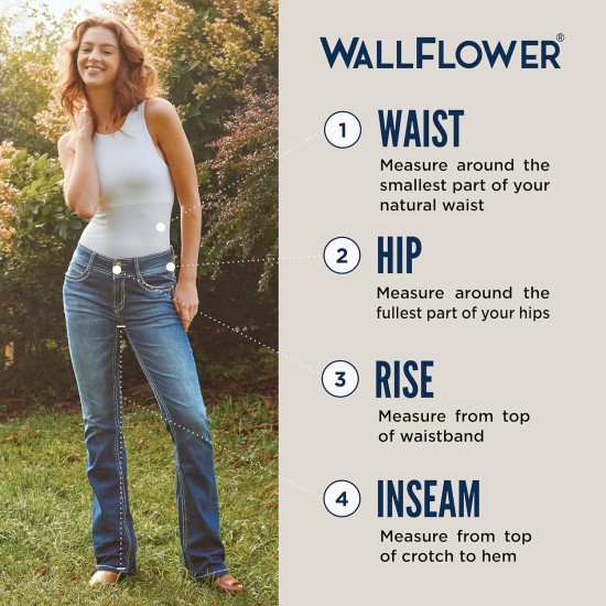 WallFlower Luscious Curvy Bootcut Jeans for Women, Mid-Rise Insta Stretch Denim, Size-Inclusive Juniors Jeans, Sizes 0 to 24