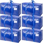 TICONN 6 Pack Extra Large Moving Bags Heavy Duty with Zippers & Carrying Handles, Durable Storage Bags Moving Boxes for Closet Organizers and Storage (6 Pack, Blue)