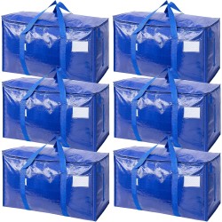 TICONN 6 Pack Extra Large Moving Bags Heavy Duty with Zippers & Carrying Handles, Durable Storage Bags Moving Boxes for Closet Organizers and Storage (6 Pack, Blue)