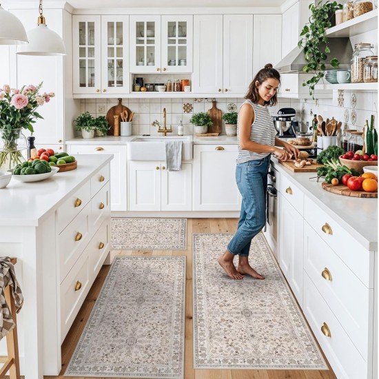 3-Piece Kitchen Rug Set of 3 with Runner – Non-Slip Washable Boho Kitchen Mats for Sink, Floor, Entryway & Hallway & Bathroom – Soft Small Throw Area Rugs, Home Decor (Beige,2x3+2x4+2x5) 3-Piece Kitchen Rug Set of 3 with Runner – Non-Slip Washable Boho Kitchen Mats for Sink, Floor, Entryway & Hallway & Bathroom – Soft Small Throw Area Rugs, Home Decor (Beige,2x3+2x4+2x5)