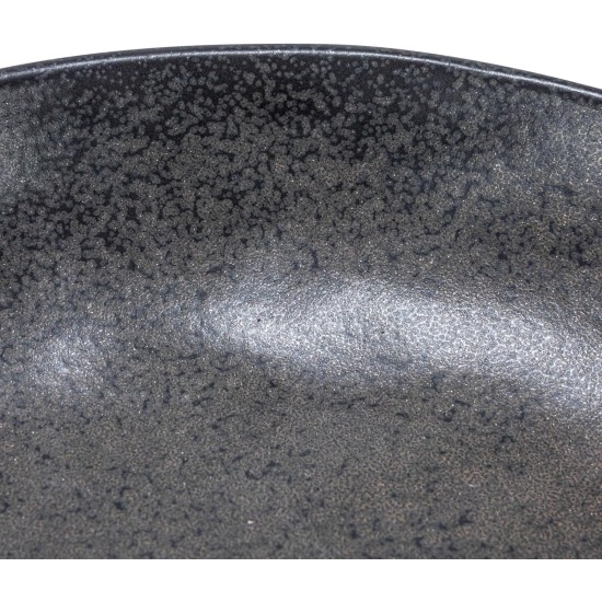 Creative Co-Op Stoneware Bowl with Handle and Base, Black Reactive Glaze