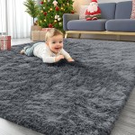 OLANLY Area Rugs for Living Room Bedroom, Machine Washable 4x5.9 ft Soft Fluffy Shaggy Bedside Rug, Indoor Floor Carpet for Kids Girls and Boys, Dorms, Nursery Rooms, Home Decor Aesthetic, Grey