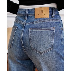 Womens High Waisted Jeans Stretchy Straight Leg Loose Fit Tummy Control Raw Hem Denim Pants Trendy 2025 Fashion
