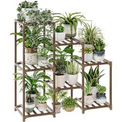 Bamworld Plant Stand Indoor Plant Shelf Outdoor Wood Plant Rack for Multiple Plants 3 Tiers Ladder Plant Holder for Living Room Patio Boho Home Decor for Gardening