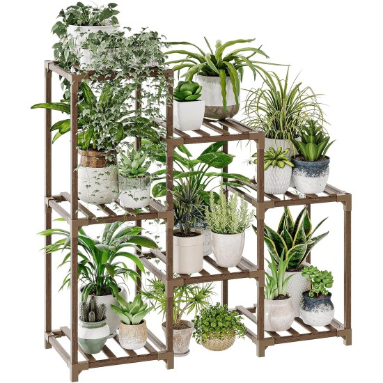 Bamworld Plant Stand Indoor Plant Shelf Outdoor Wood Plant Rack for Multiple Plants 3 Tiers Ladder Plant Holder for Living Room Patio Boho Home Decor for Gardening