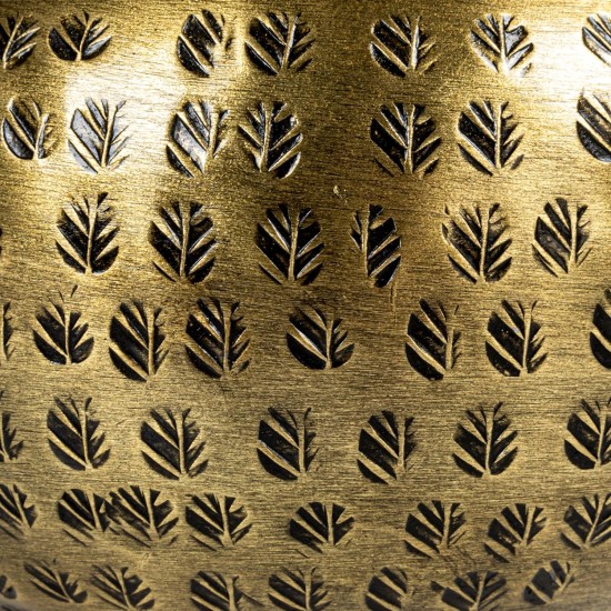 Round Hammered Metal Container with Bird Finial, Brass Finish Round Hammered Metal Container with Bird Finial, Brass Finish